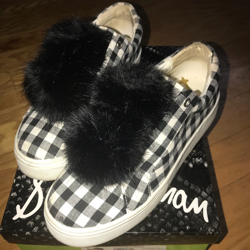 Slide on gingham Pom Sam Edelman shoes